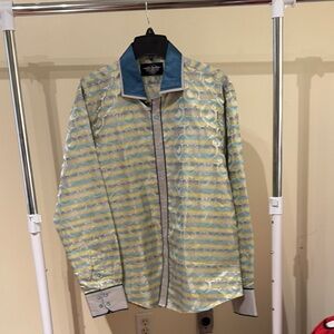 Stylish Men's Blue and Yellow Striped Shirt A78